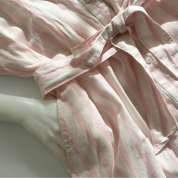 DRAPER JAMES Trisha Linen Belted Shirtdress in Light Pink Cabana Stripe, Plus 2X - Picture 6 of 9